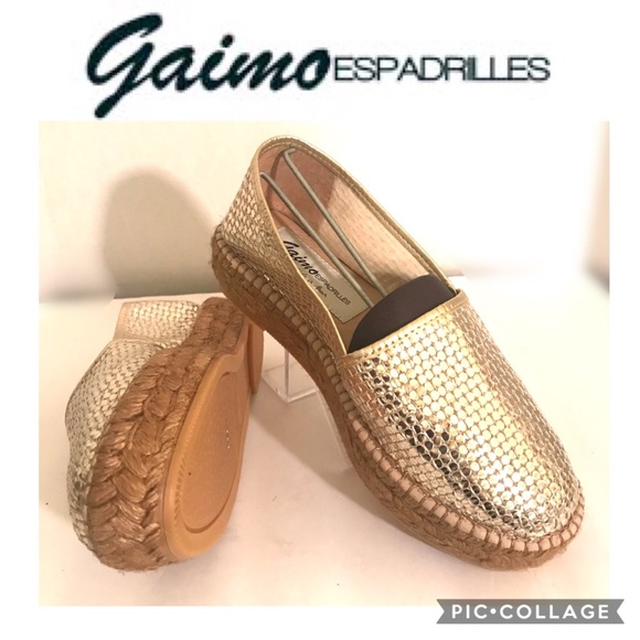 GAIMO ESPADRILLES Gold Shimmering Platform Sz 37 - Picture 6 of 8